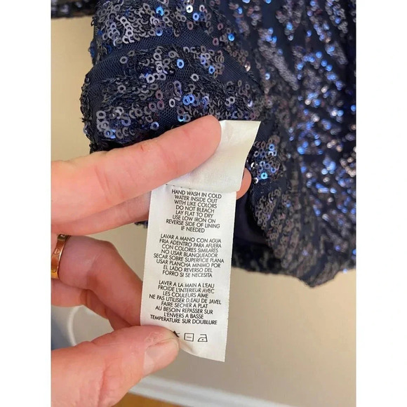 Marina Navy Blue Long Sleeve Sequin Sparkle Sheath Dress Size 8 - Picture 9 of 12